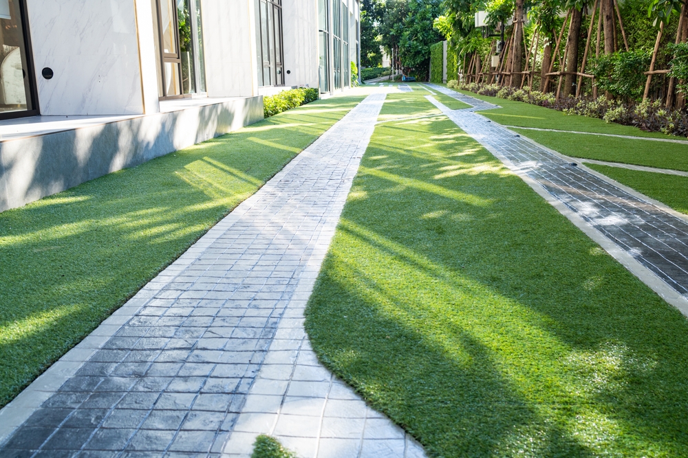 Commercial synthetic grass installation